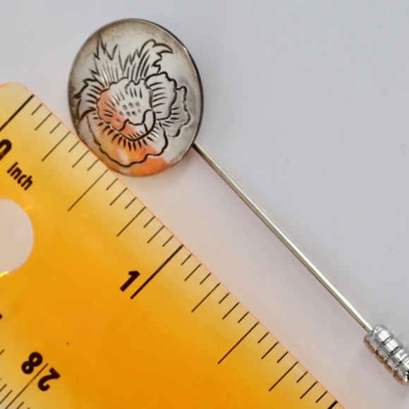 Samual Kirk & Son Sterling Silver Poppy Hat Lapel Pin 26-8 New 2.25" Long - Picture 14 of 15